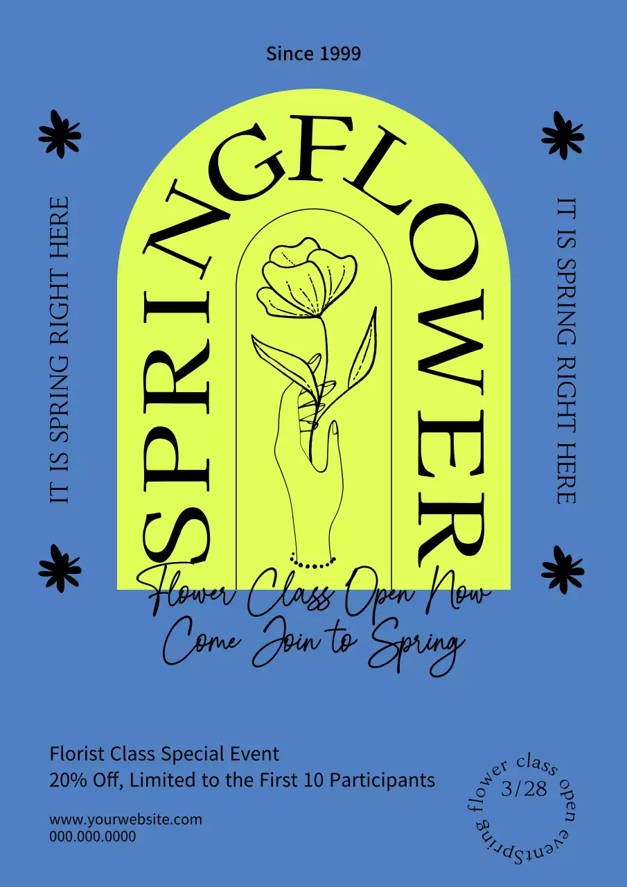 A simple spring festival event in blue and fluorescent yellow