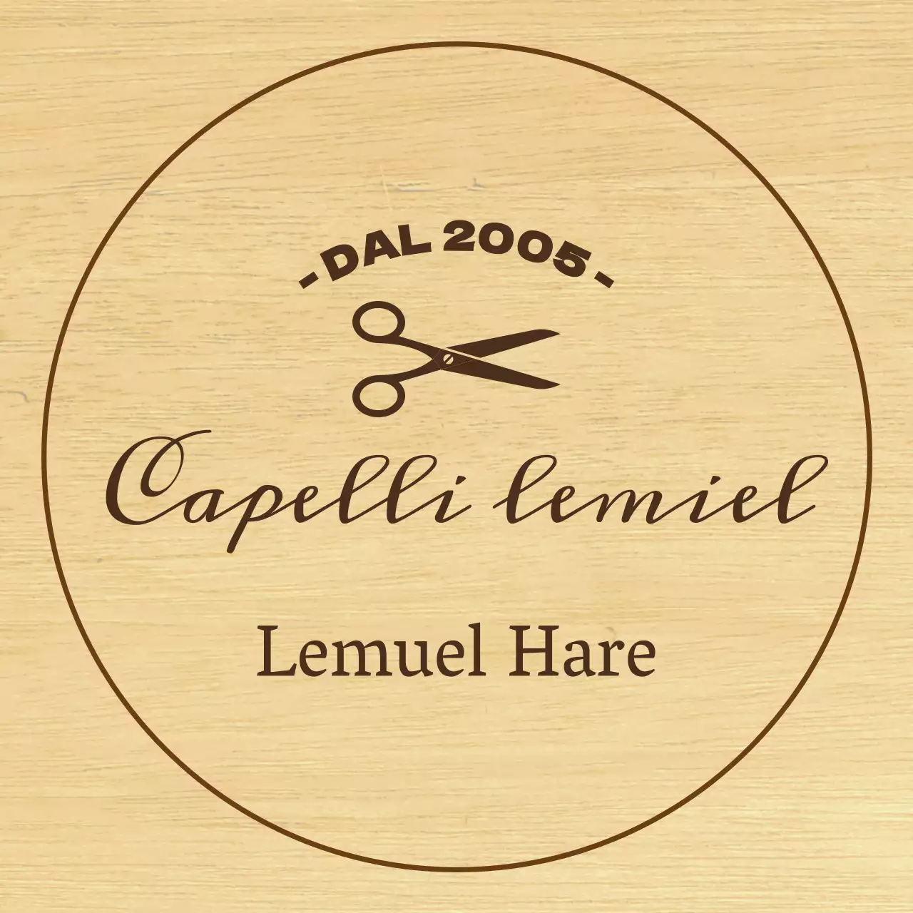 Insegna per parrucchieri dall'aspetto classico con testo nero e illustrazione di forbici