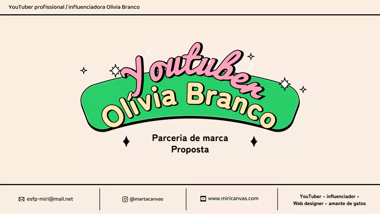 Uma proposta de colaboração do YouTuber com um info-gráfico giro e colorido em cor-de-rosa, verde e pastel.