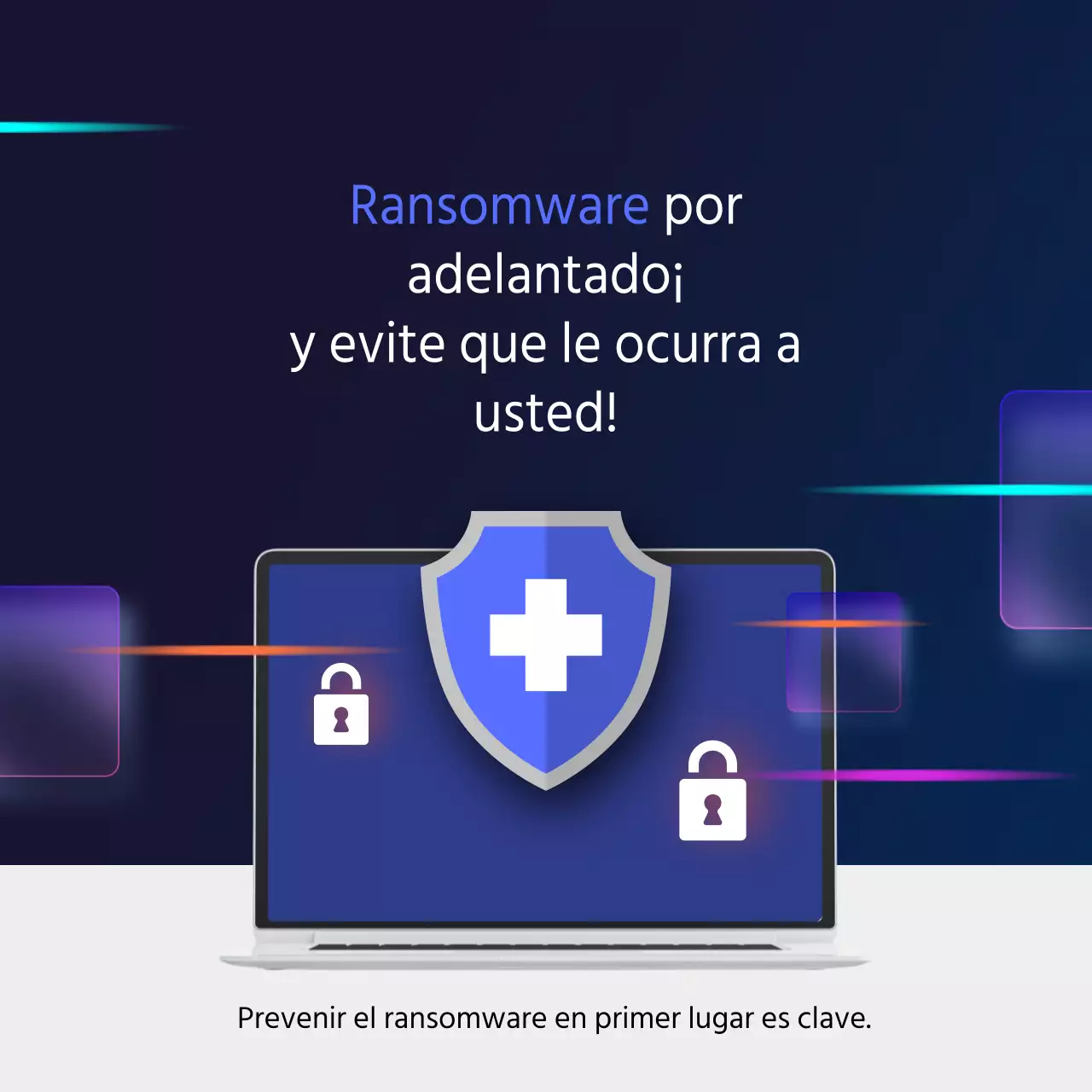 Prevención seria del ransomware en azul marino y gris