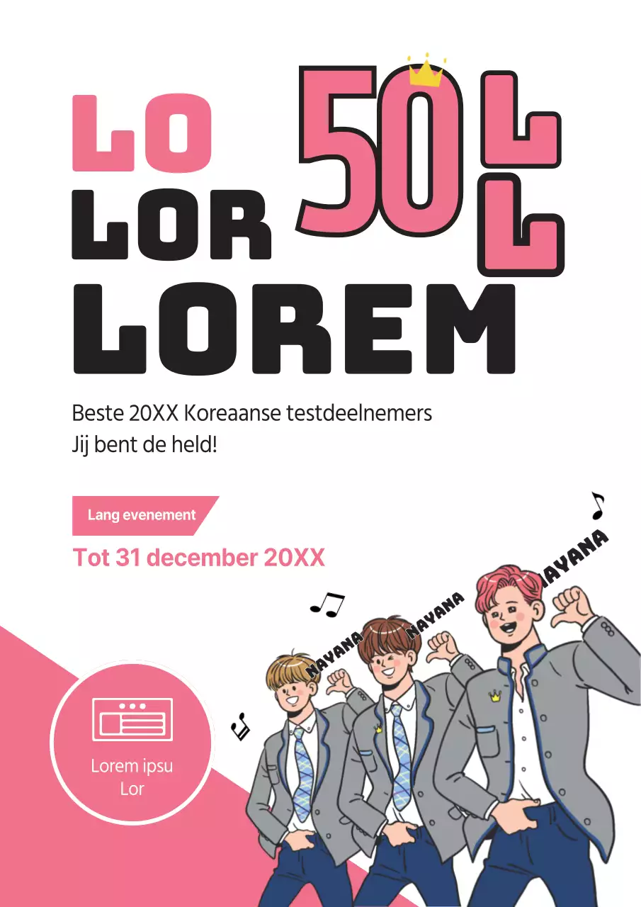 Roze en wit geïllustreerde promotieflyer voor beperkte uitverkoop