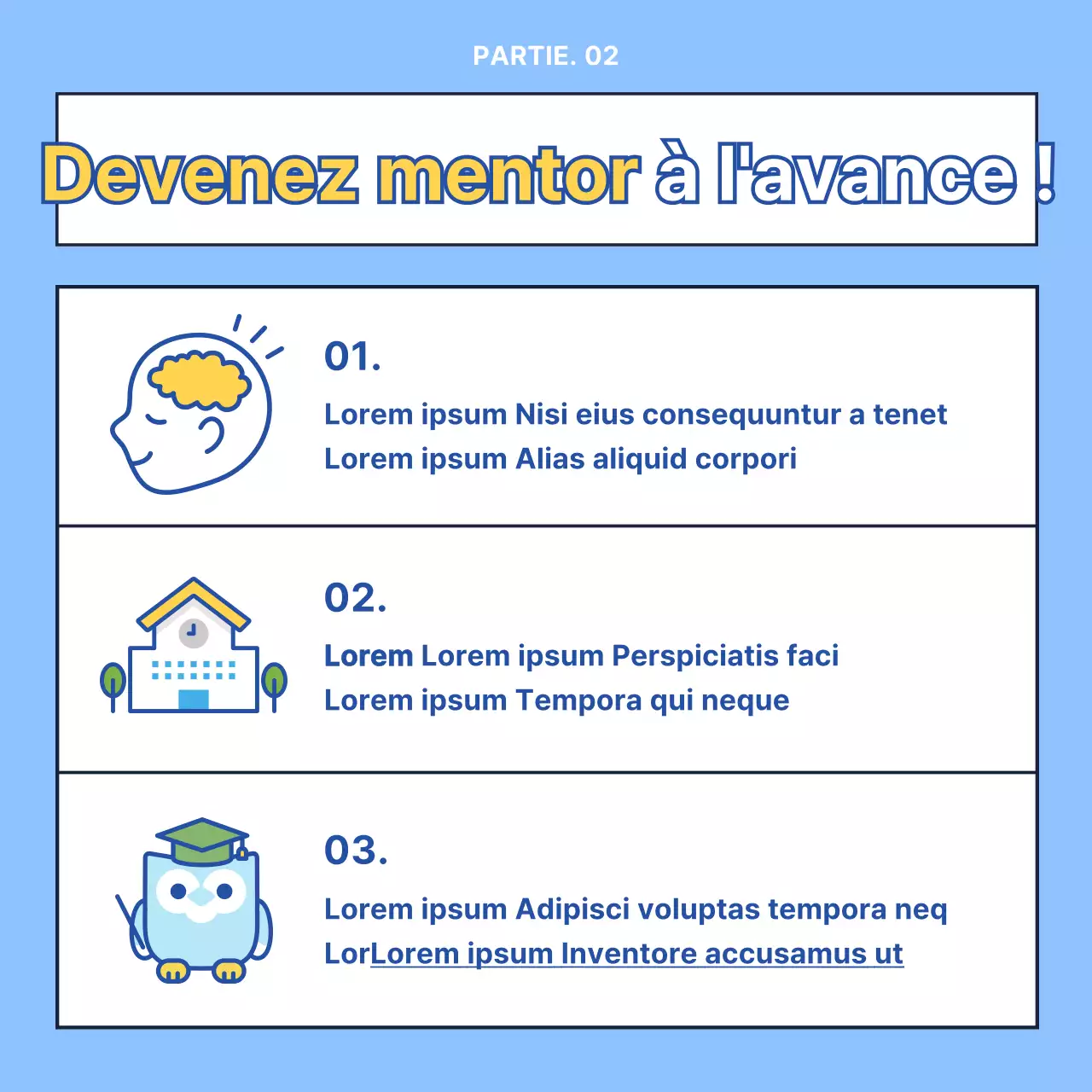 Centre moderne d'orientation des jeunes bleu clair et jaune recrutement par mentorat