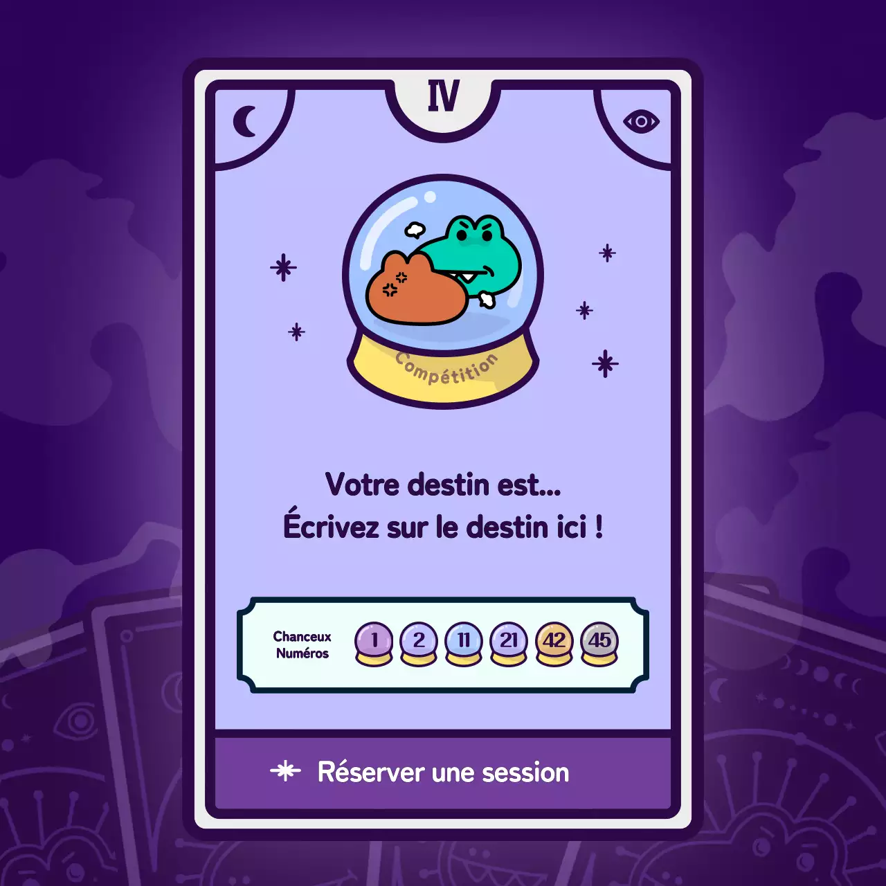 Test psychologique sur les cartes de tarot avec un concept de personnage violet