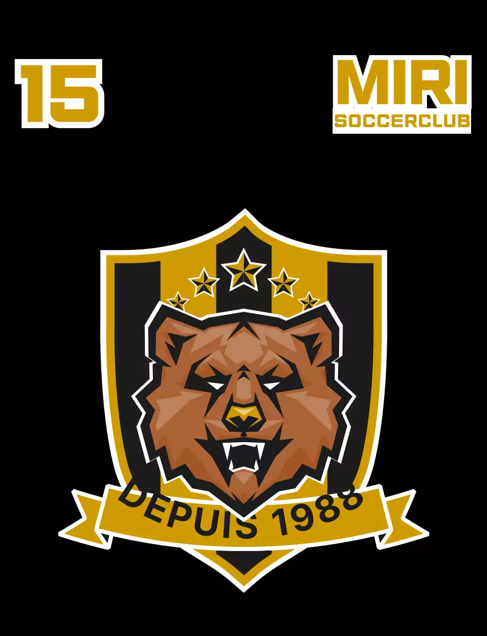 Gilet de football pour adhérents avec logo du club de football illustré d'un ours noir et or