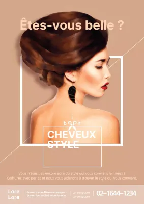 Promotion d'un salon de coiffure avec une photo de côté d'une femme beige