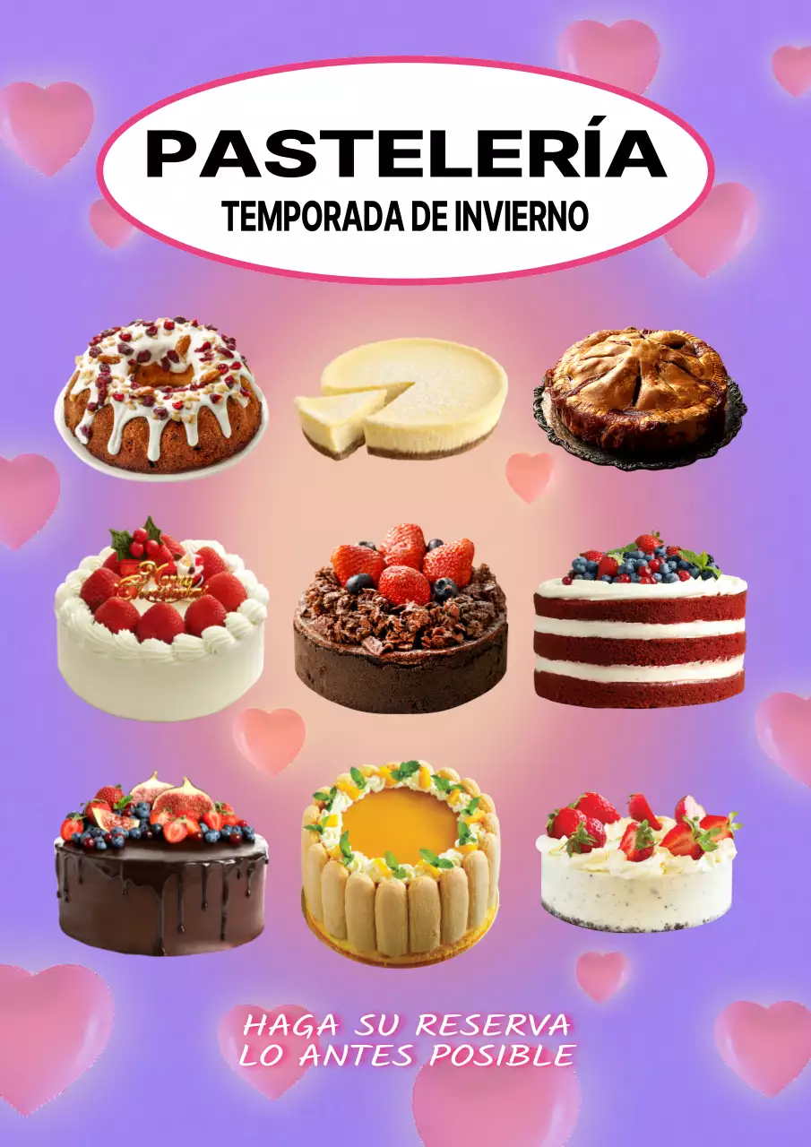 Guía de menús de tartas kitsch en morado y rosa