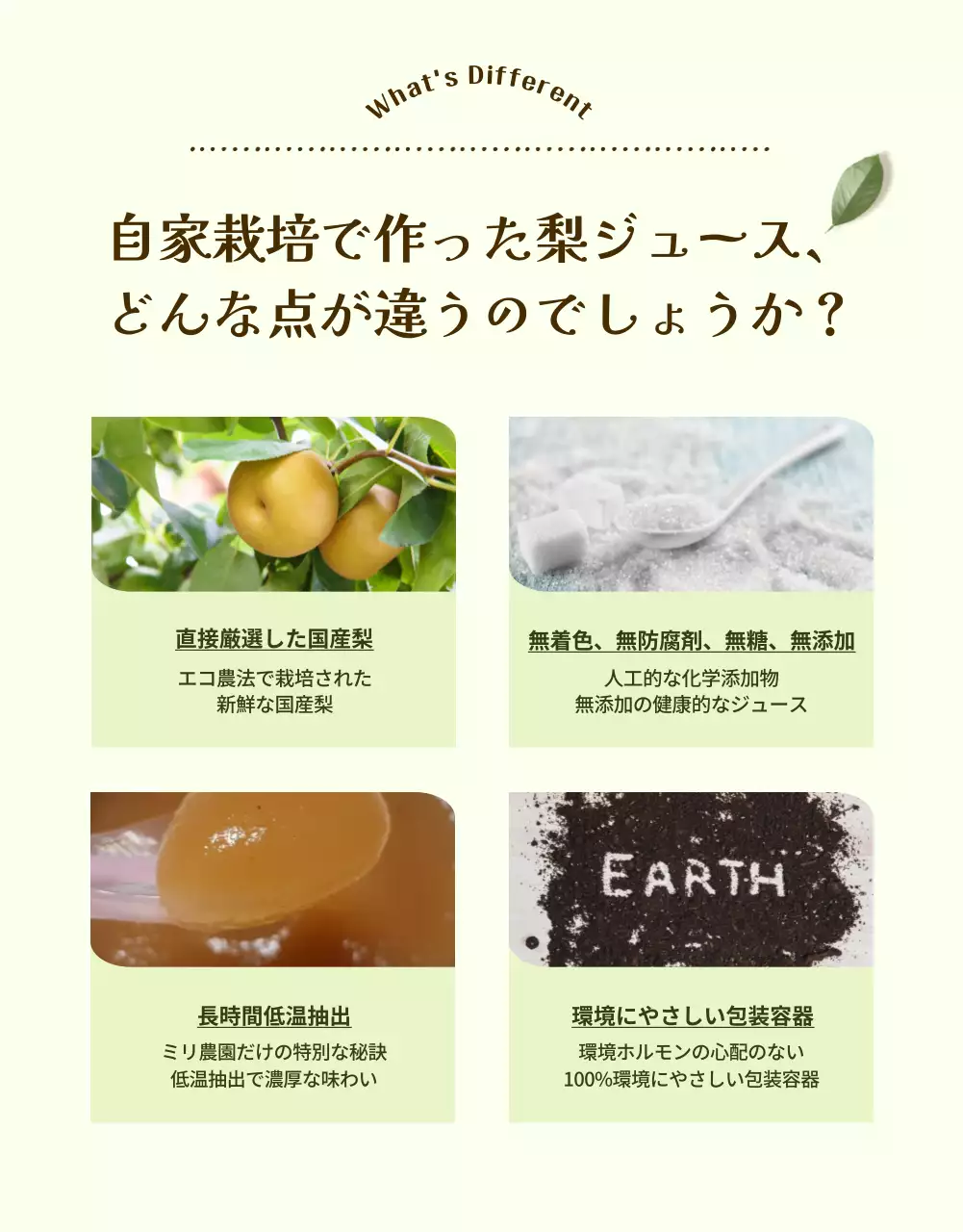 ベージュ シンプル ジュース パンフレット 詳細ページ