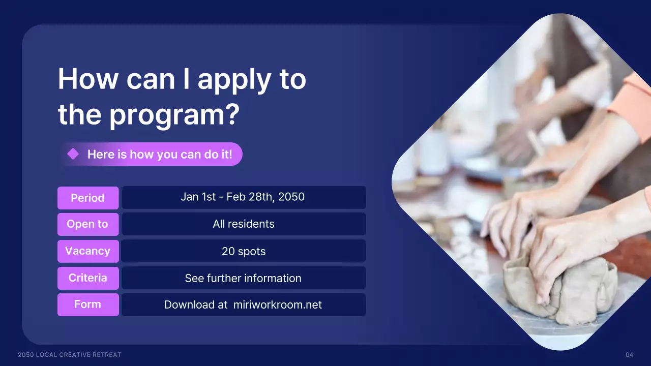 Recruiting local creators with shapes in navy blue and accent colors