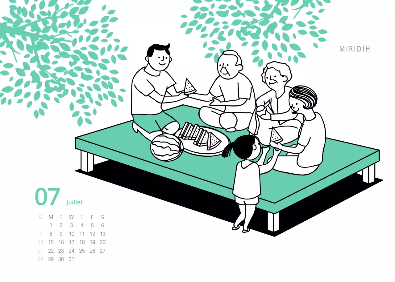 Calendrier illustré multicolore