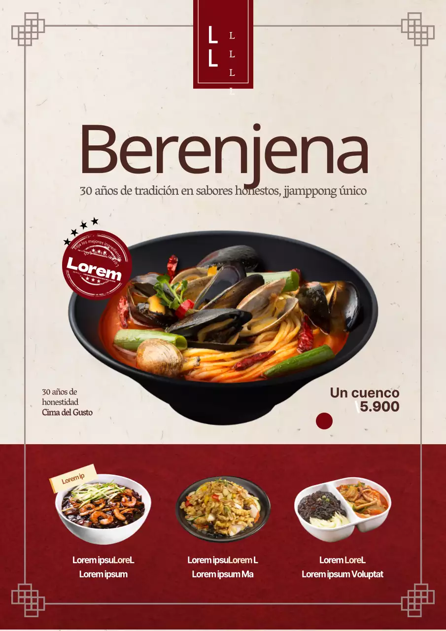 Folleto recomendando el menú en un restaurante de ramen de concepto tradicional