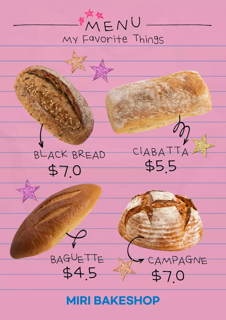Pink Trendy Bread Menu Poster