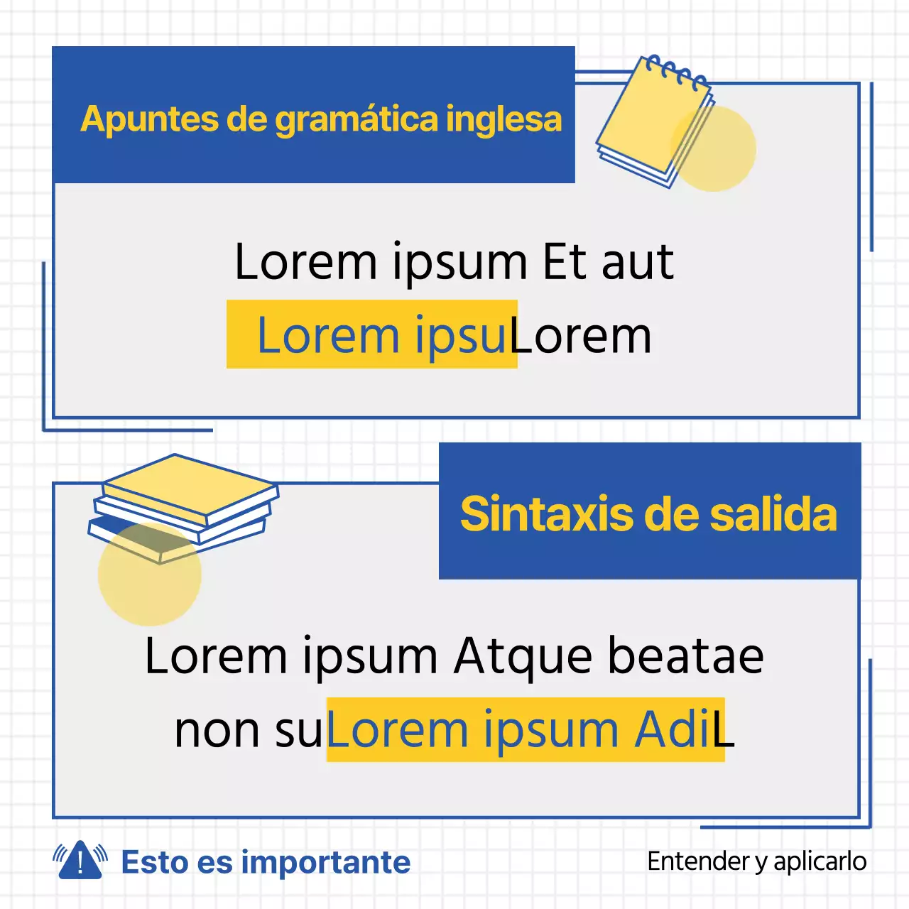 Sencilla ilustración lineal en amarillo y azul para promover el aprendizaje del inglés