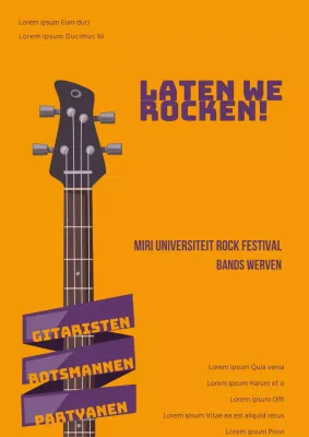 Eenvoudige college rock festival promotie met oranje en paarse gitaar illustraties