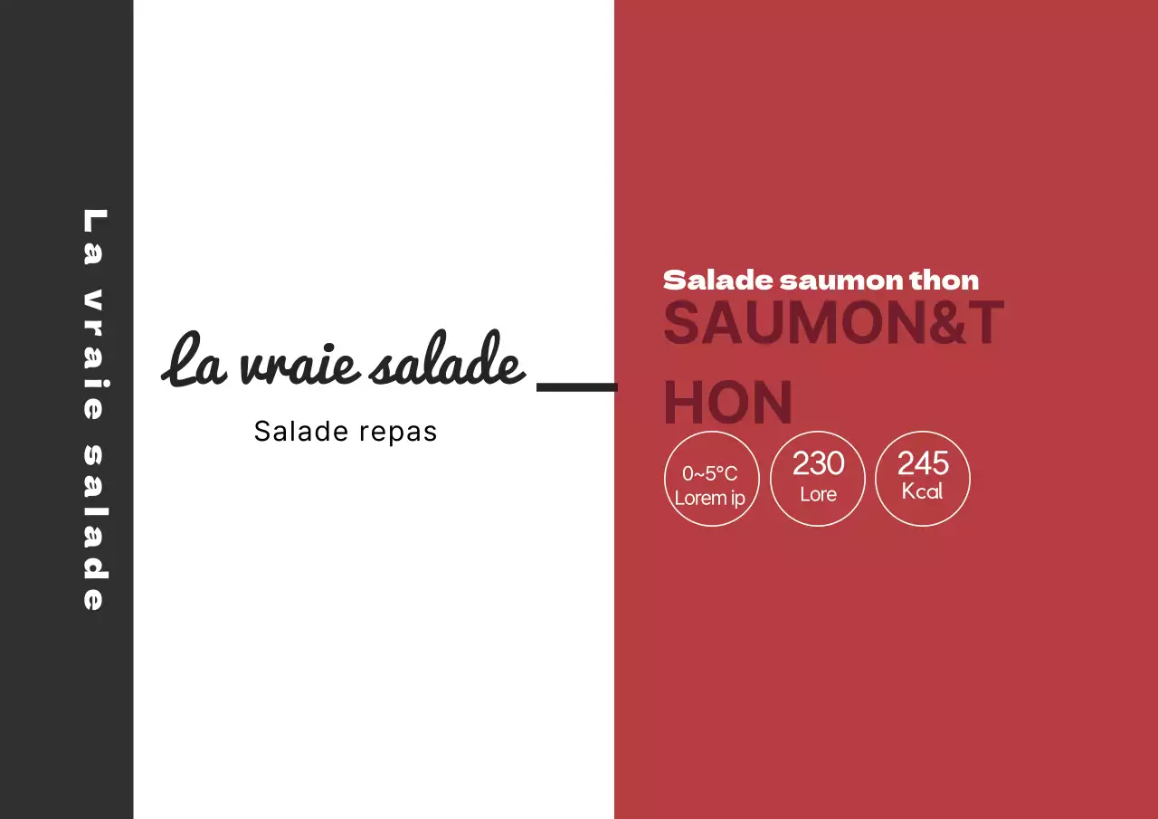 Illustration rouge noire étiquette alimentaire pour salade