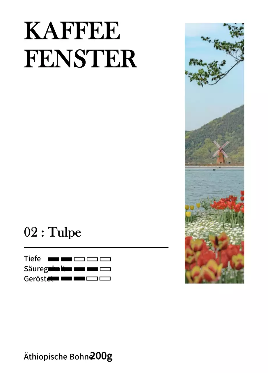 Ein einfaches Design mit einem schwarzen, alten Tulpen-Landschaftsfoto