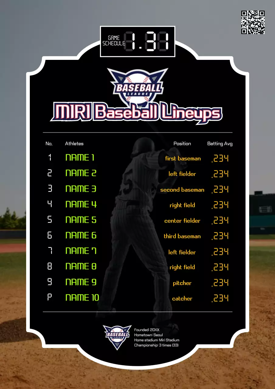 Black Modern Baseball Schedule Poster