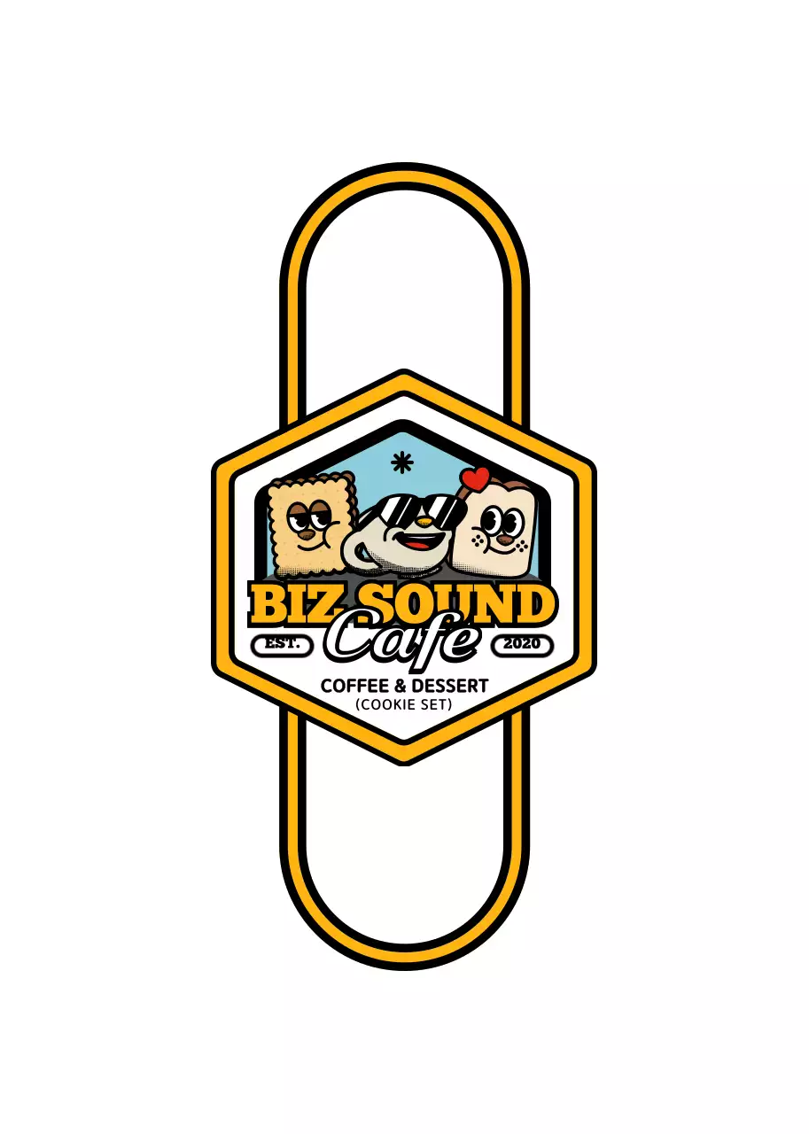 Seri merchandise kafe bergaya logo karakter yang lucu dan trendi dengan warna kuning dan hitam