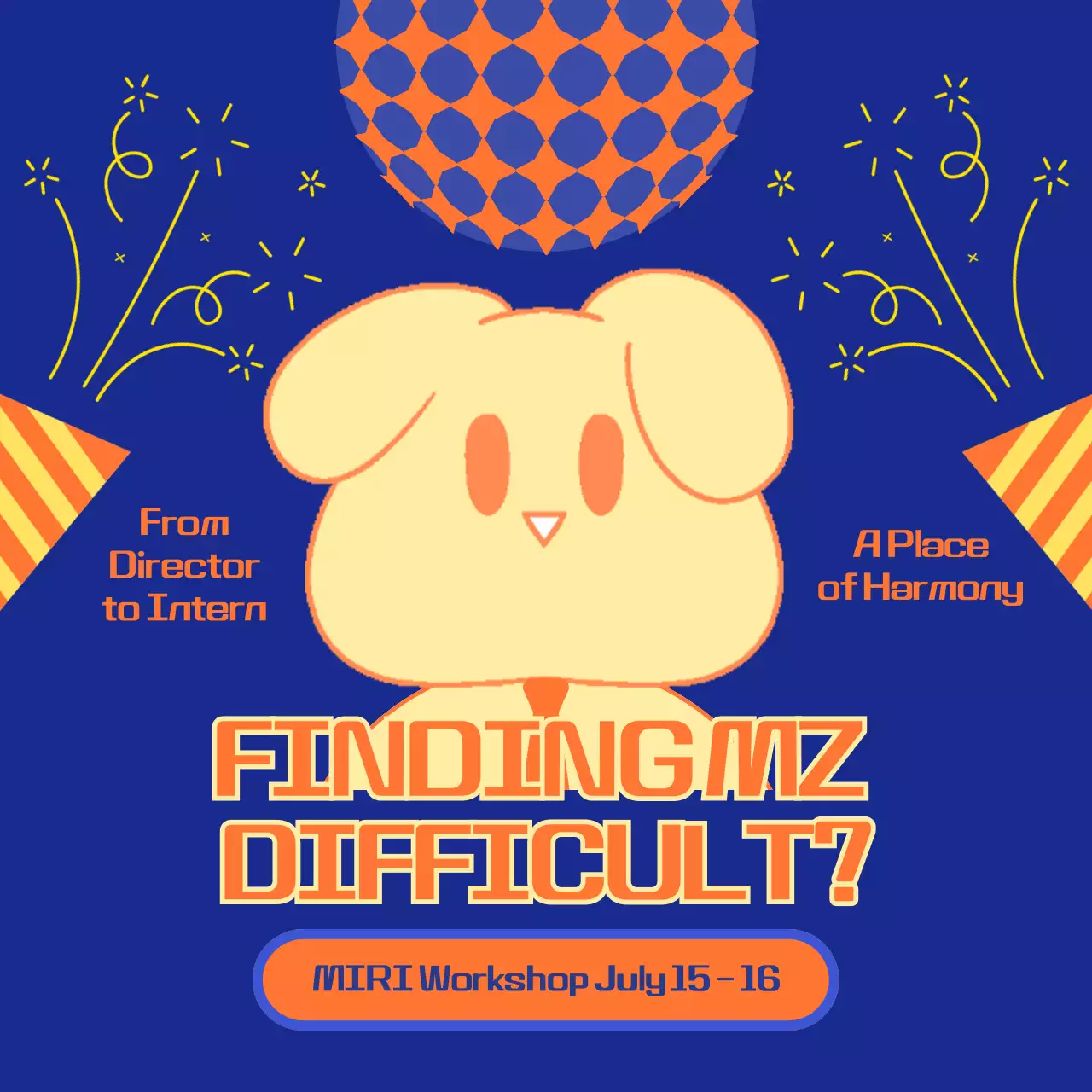 남색과 주황색의 키치한 사내 워크샵 공지