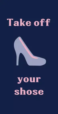 A balsa with a navy blue background that asks you to remove your shoes