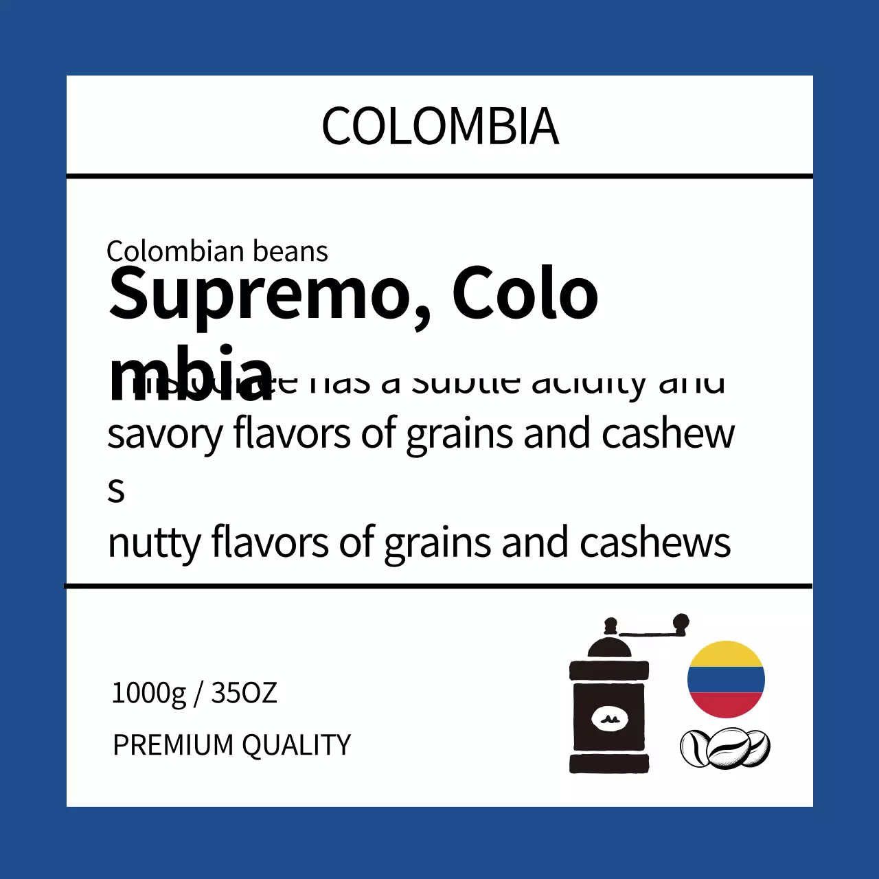 Clean coffee bean label with blue illustration