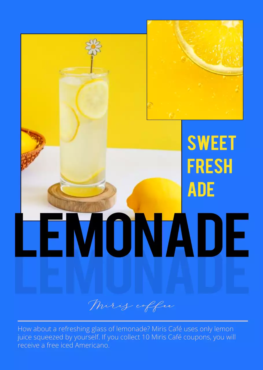 Realce o texto a azul e preto para promover um conceito moderno de bebida de café