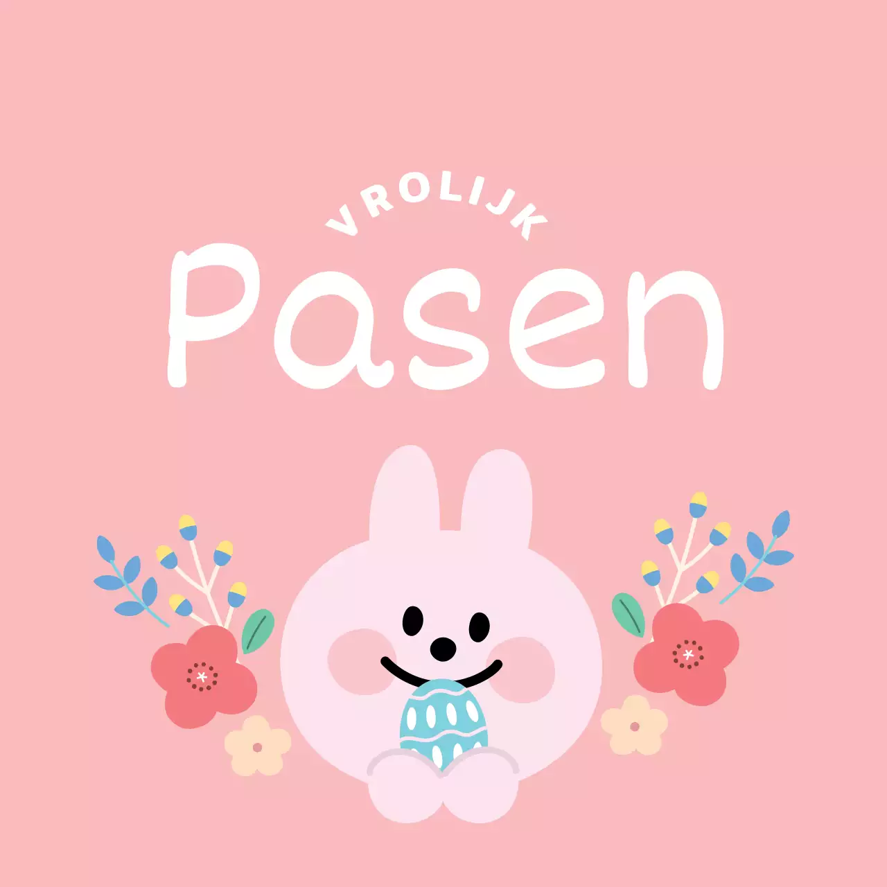 Roze Schattig Konijntje Pasen (Vierkante Sticker)