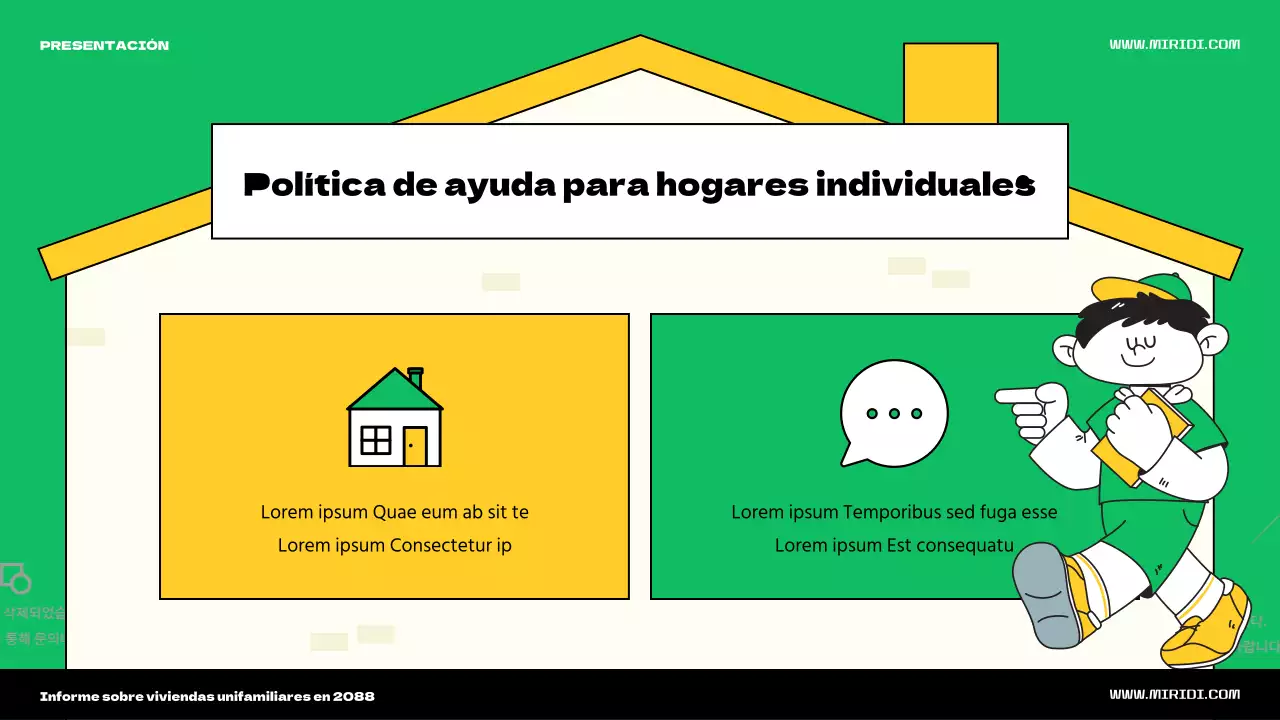 Presentamos el bonito tema de ilustración de casa verde y amarilla para una persona