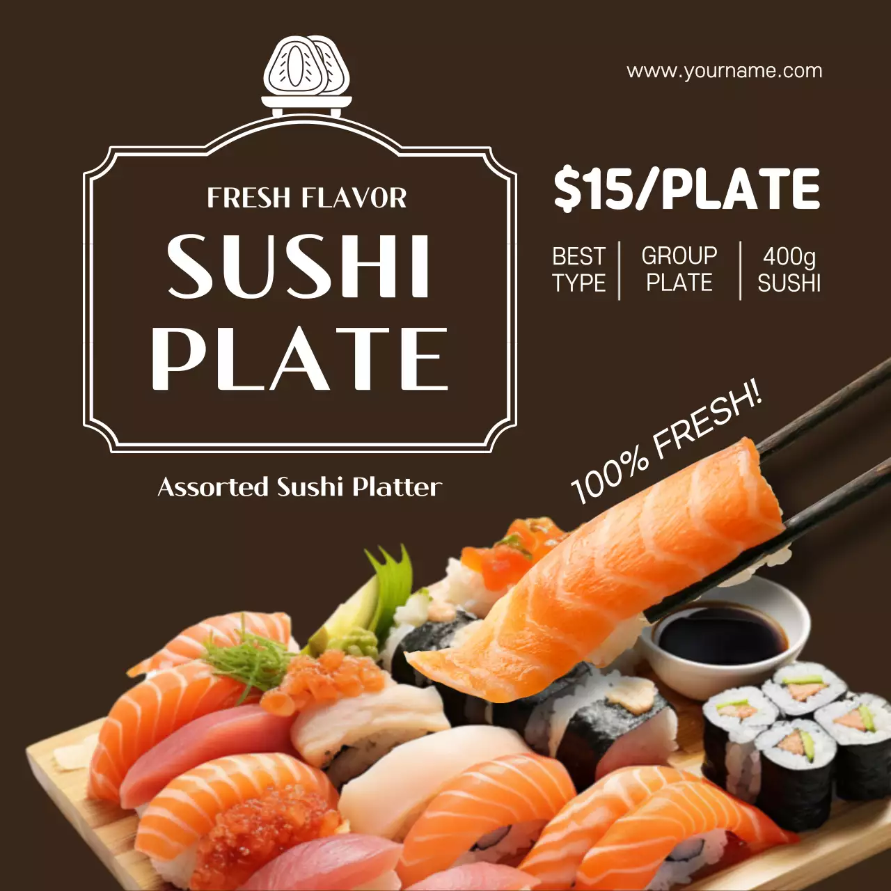 Brown Modern Sushi Promotion Social Media Post