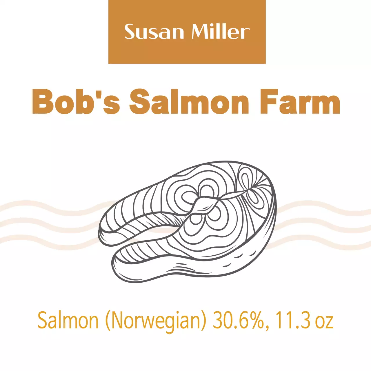 Rótulos de alimentos de viveiro de salmão ilustrados a amarelo