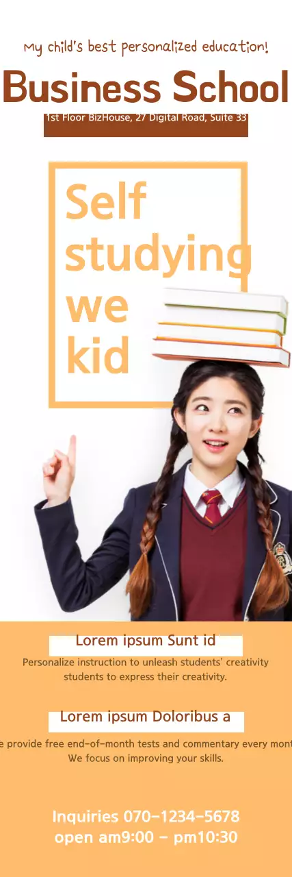 Banner de propaganda de educação moderna laranja