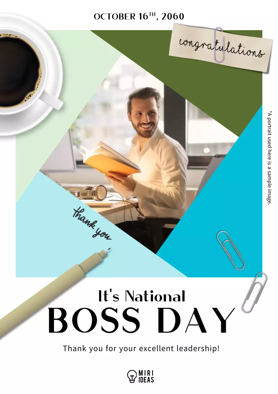 White and sky blue simple National Boss Day advertisement