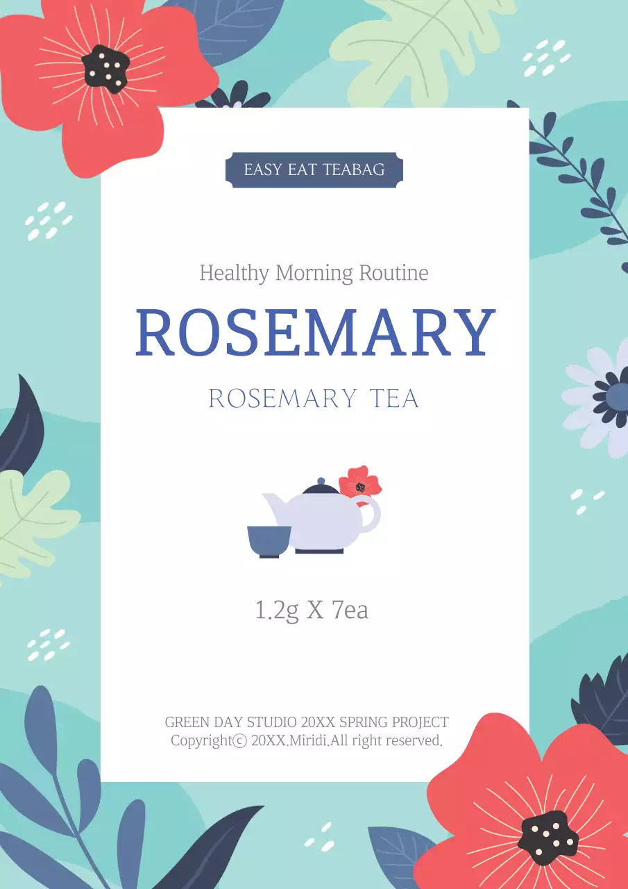 Mint Floral Tea Label Poster