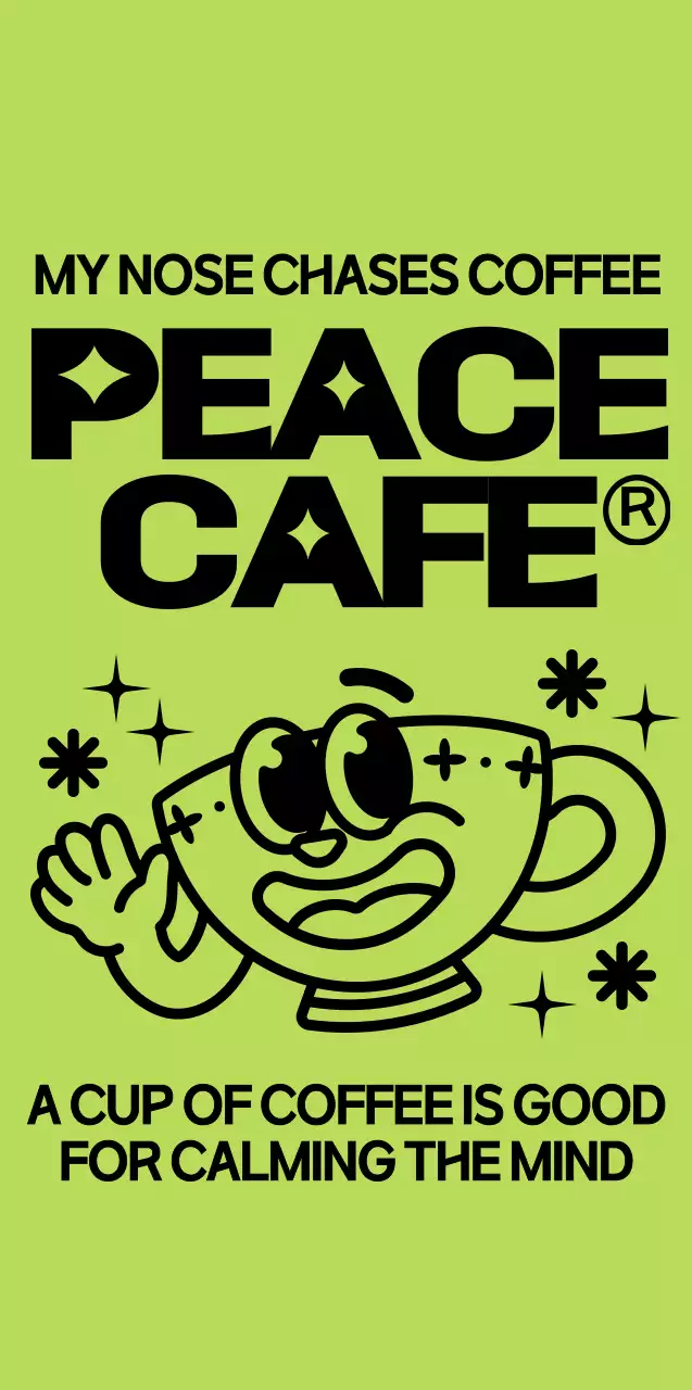 Cute and hip coffee mug in lime green and black character style for cafe merchandise