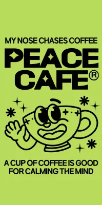 Cute and hip coffee mug in lime green and black character style for cafe merchandise