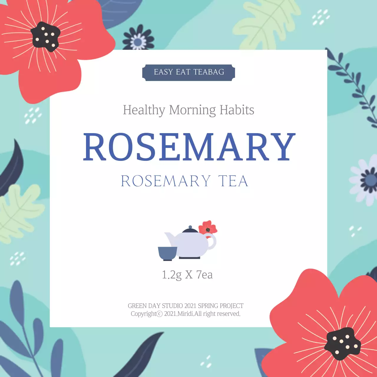 Blue illustration neat food rosemary tea label