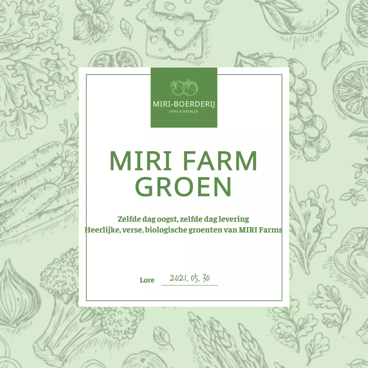 Ansichtkaart met illustraties van groenten in chartreuse