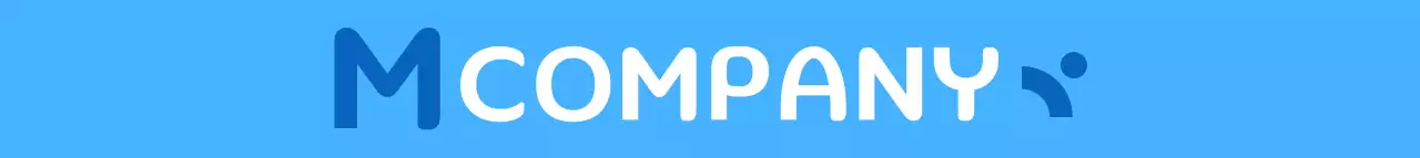 Promo perusahaan yang bersih dengan logo bahasa Inggris berwarna biru dan biru muda.