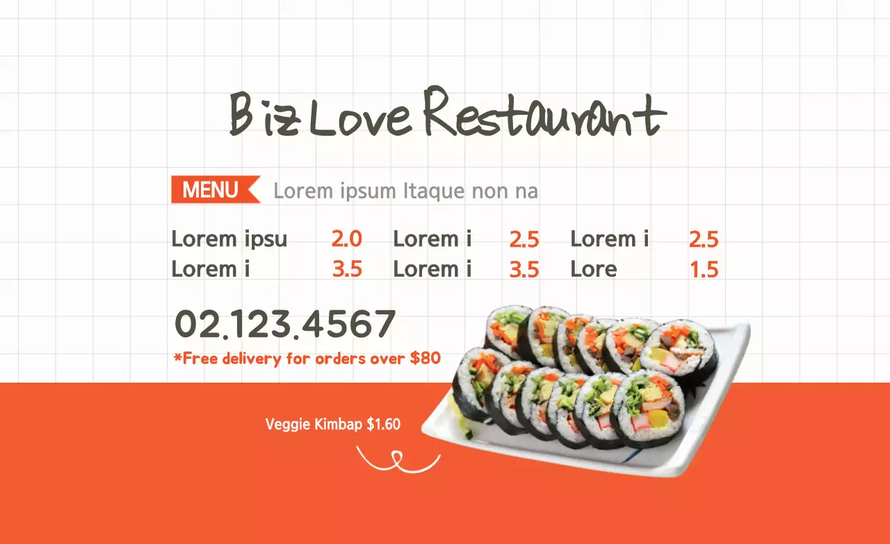 Criar um hot pack promocional de kimbap com um aspeto limpo e delicioso