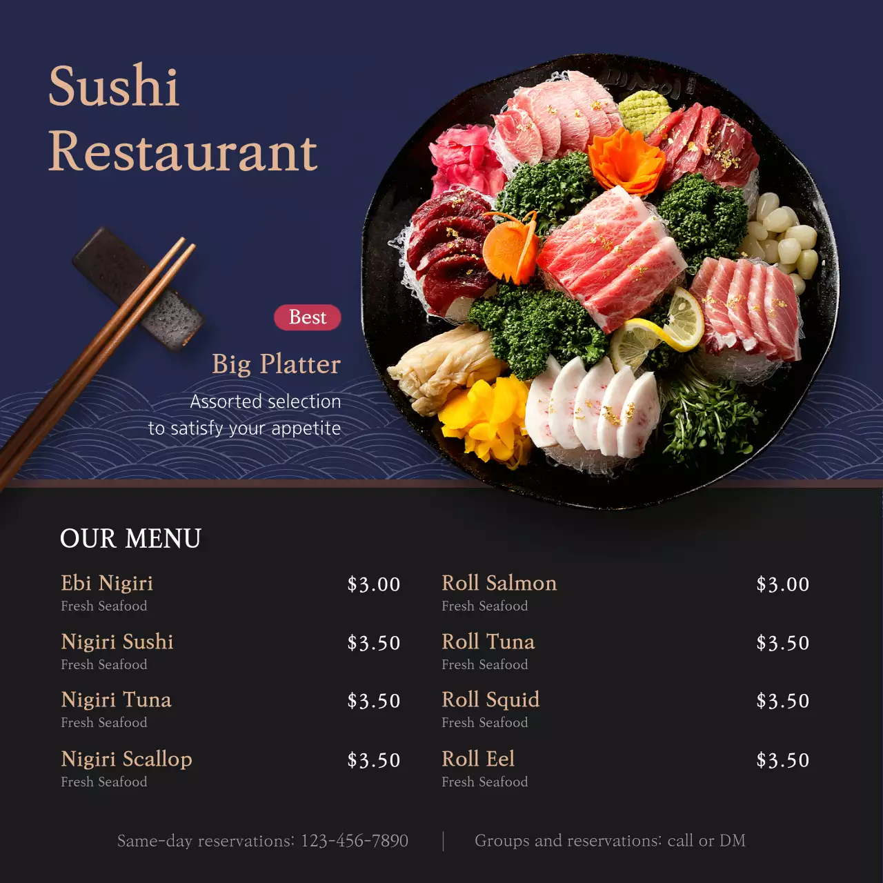 Navy Elegant Sushi Promotion Social Media Post
