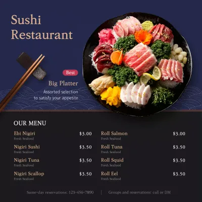 Navy Elegant Sushi Promotion Social Media Post