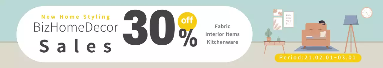 Màu xanh vàng minh họa khuyến mãi sự kiện bán nội thất gọn gàng