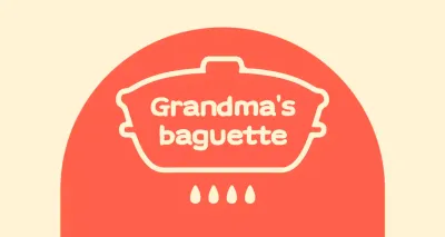 Grandma's baguette shop balsa with an arched red shape on an ivory background
