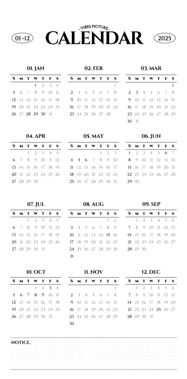 Simple style wall calendar with black and white emotional travel photography concept