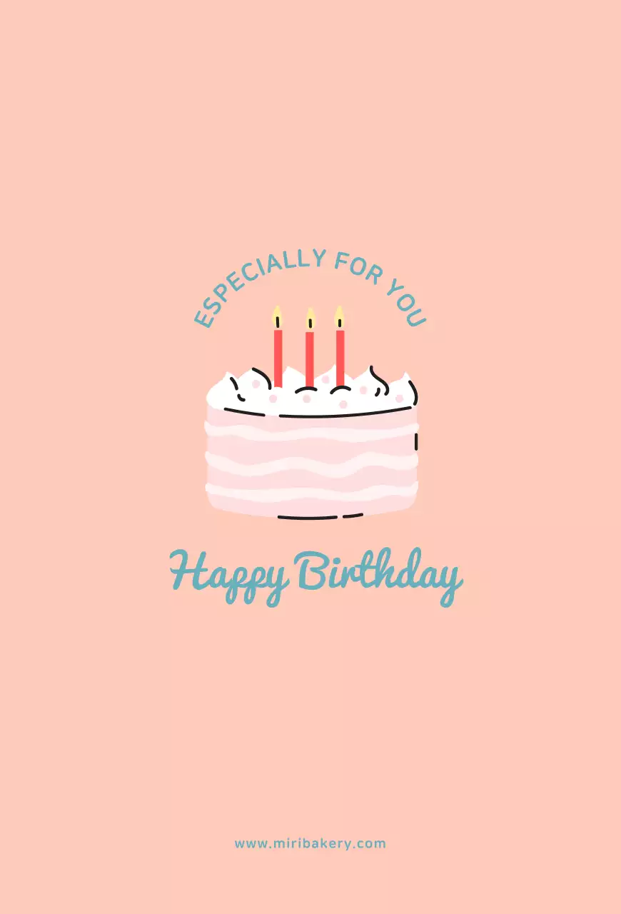 Vintage cute birthday card with pink and blue cake illustration