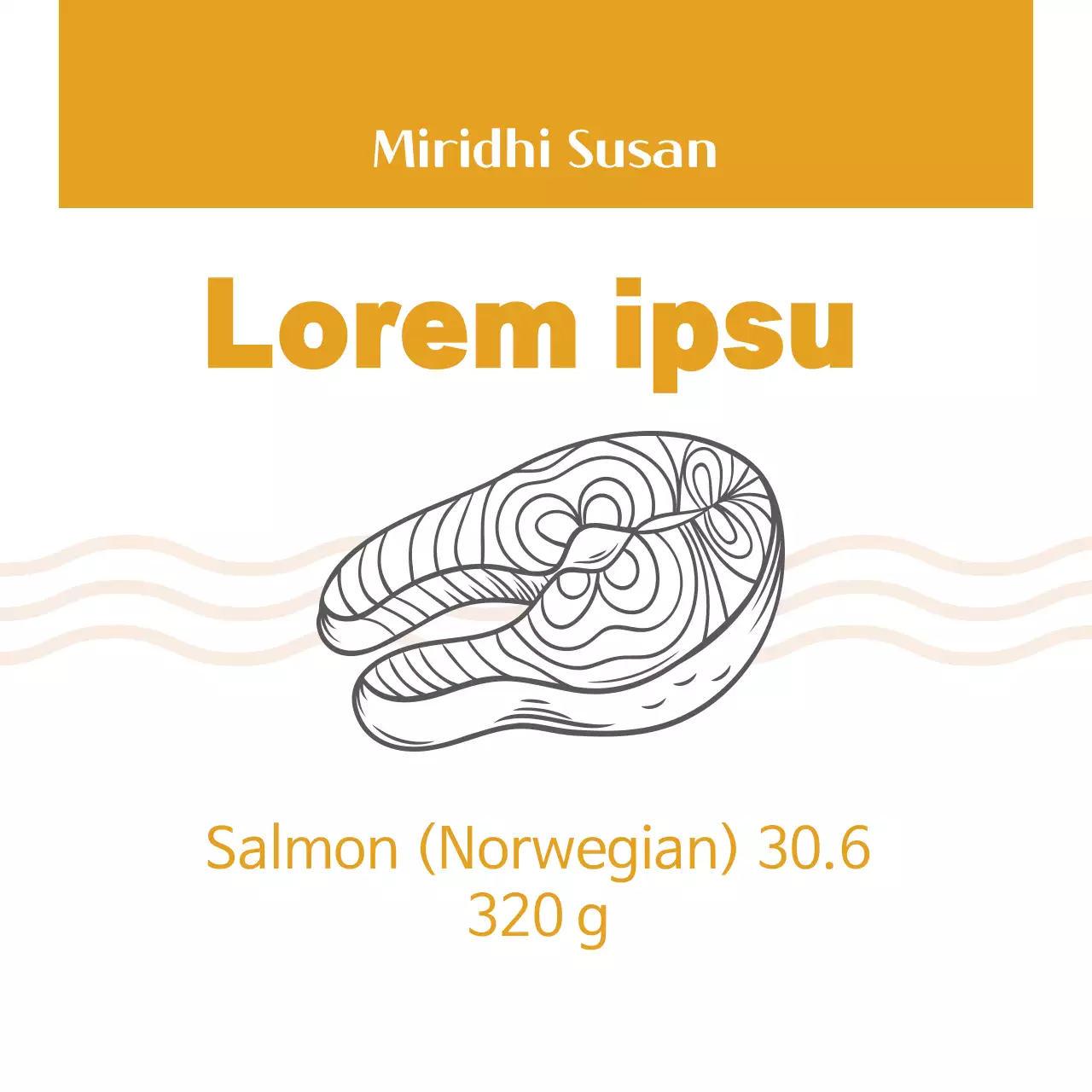 Label makanan hasil tambak salmon bergambar kuning yang rapi