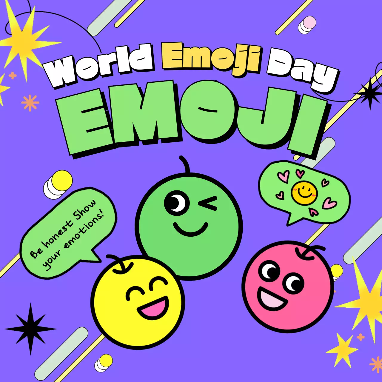 보라색과 형광컬러가 포인트인 이모지 테마