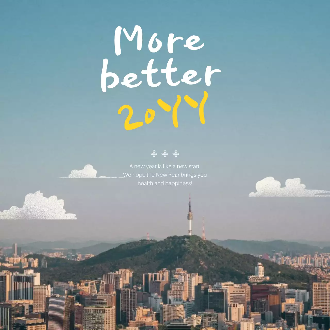 Blue Modern New Year Greetings Card Social Media Post