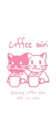 Illustration of a cat drinking coffee in pink