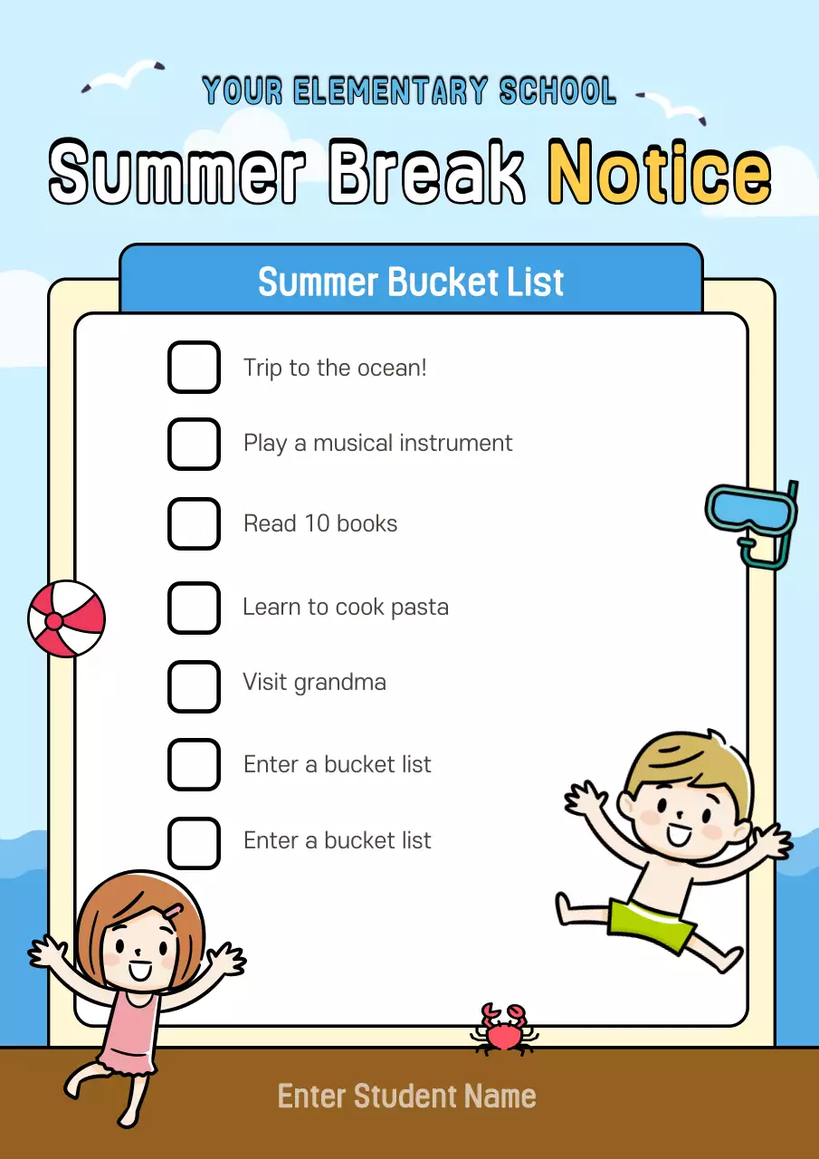 Light Blue Beach Concept Summer Vacation Planner