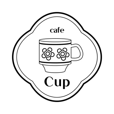 Gaya bersih dengan ilustrasi cangkir teh putih dan hitam untuk kafe